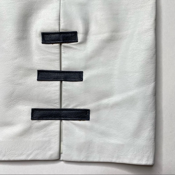 Vintage 90s Leather Mini Pencil Skirt White & Black Patch Detail Lined XS - Picture 3 of 16